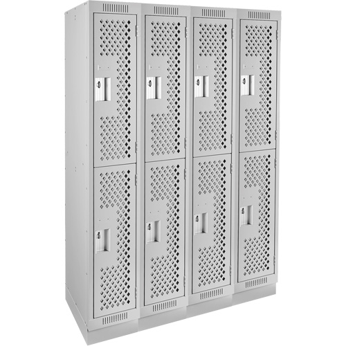 Clean Line Lockers, 2 -tier, Bank of 4, 48" x 15" x 76", Steel, Grey, Rivet (Assembled), Perforated Air Extreme Inc.