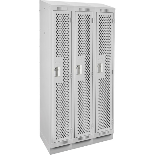 Clean Line Lockers, Bank of 3, 36" x 15" x 82", Steel, Grey, Rivet (Assembled), Perforated Air Extreme Inc.