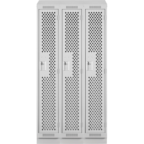Clean Line Lockers, Bank of 3, 36" x 15" x 82", Steel, Grey, Rivet (Assembled), Perforated Air Extreme Inc.