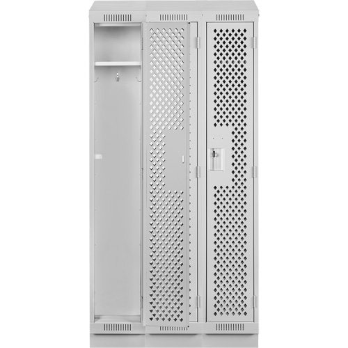Clean Line Lockers, Bank of 3, 36" x 15" x 82", Steel, Grey, Rivet (Assembled), Perforated Air Extreme Inc.