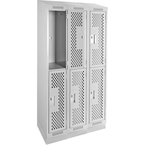 Casiers Clean Line, 2 niveaux, Bloc de 3, 36" x 12" x 82", Acier, Gris, Rivet (assembl&eacute;), Perfor&eacute; Air Extreme Inc.