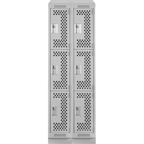 Clean Line Lockers, 3 -tier, Bank of 2, 24" x 18" x 82", Steel, Grey, Rivet (Assembled), Perforated Air Extreme Inc.