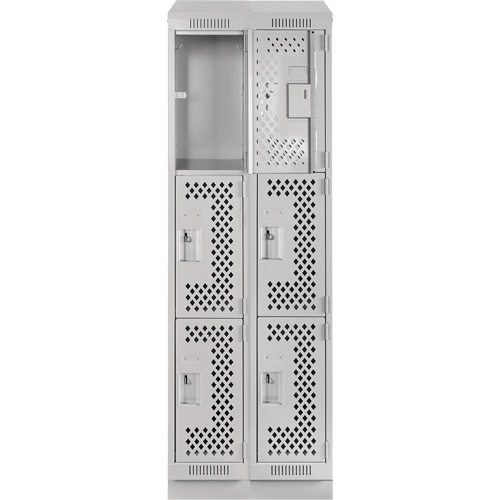 Clean Line Lockers, 3 -tier, Bank of 2, 24" x 18" x 82", Steel, Grey, Rivet (Assembled), Perforated Air Extreme Inc.