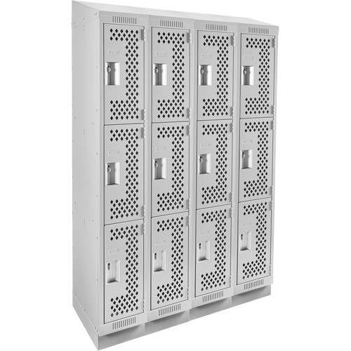 Clean Line Lockers, 3 -tier, Bank of 4, 48" x 18" x 82", Steel, Grey, Rivet (Assembled), Perforated Air Extreme Inc.