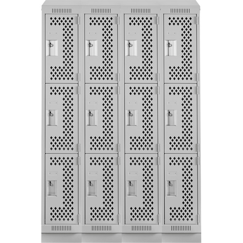 Clean Line Lockers, 3 -tier, Bank of 4, 48" x 18" x 82", Steel, Grey, Rivet (Assembled), Perforated Air Extreme Inc.