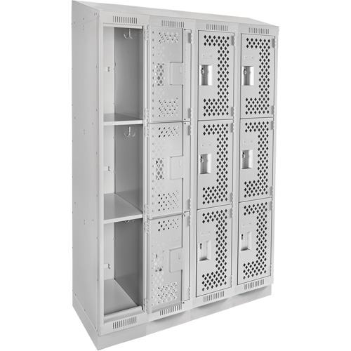 Clean Line Lockers, 3 -tier, Bank of 4, 48" x 18" x 82", Steel, Grey, Rivet (Assembled), Perforated Air Extreme Inc.