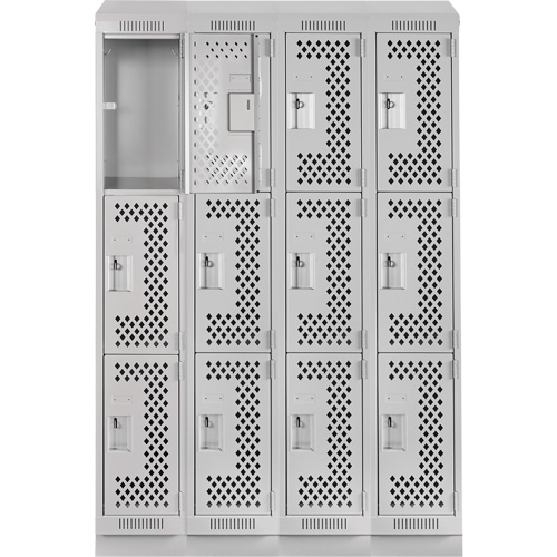 Clean Line Lockers, 3 -tier, Bank of 4, 48" x 18" x 82", Steel, Grey, Rivet (Assembled), Perforated Air Extreme Inc.