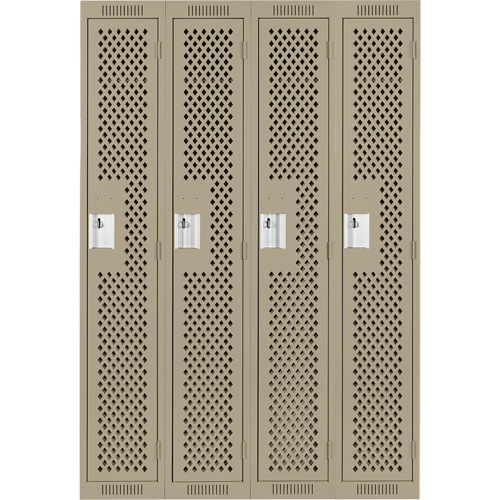 Clean Line Lockers, Bank of 4, 48" x 15" x 72", Steel, Beige, Rivet (Assembled), Perforated Air Extreme Inc.
