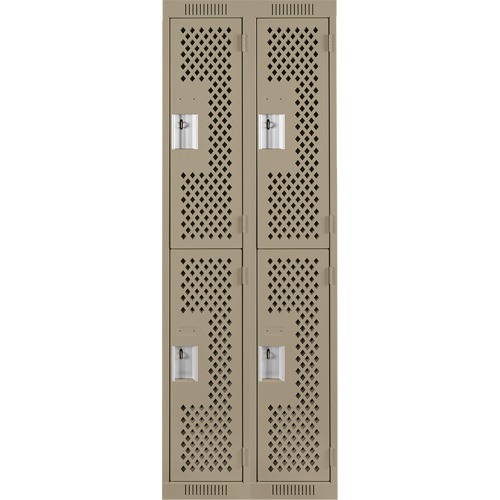 Clean Line Lockers, 2 -tier, Bank of 2, 24" x 12" x 72", Steel, Beige, Rivet (Assembled), Perforated Air Extreme Inc.