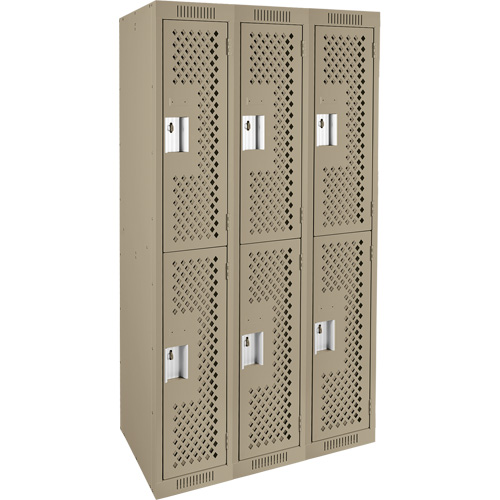 Clean Line Lockers, 2 -tier, Bank of 3, 36" x 12" x 72", Steel, Beige, Rivet (Assembled), Perforated Air Extreme Inc.