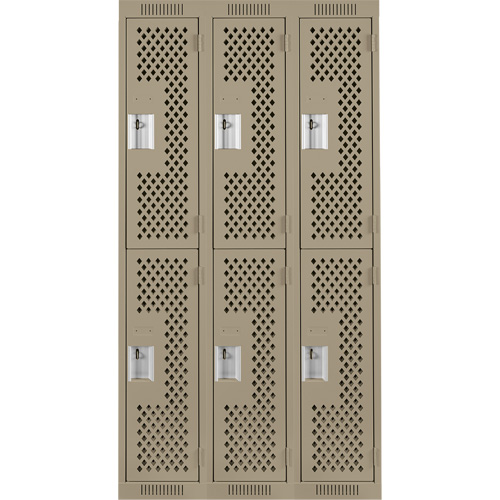 Clean Line Lockers, 2 -tier, Bank of 3, 36" x 12" x 72", Steel, Beige, Rivet (Assembled), Perforated Air Extreme Inc.