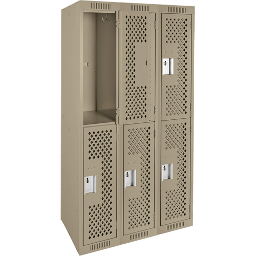 Clean Line Lockers, 2 -tier, Bank of 3, 36" x 12" x 72", Steel, Beige, Rivet (Assembled), Perforated Air Extreme Inc.