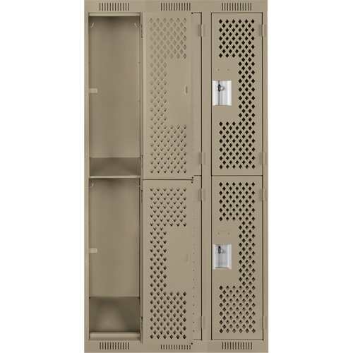 Clean Line Lockers, 2 -tier, Bank of 3, 36" x 12" x 72", Steel, Beige, Rivet (Assembled), Perforated Air Extreme Inc.