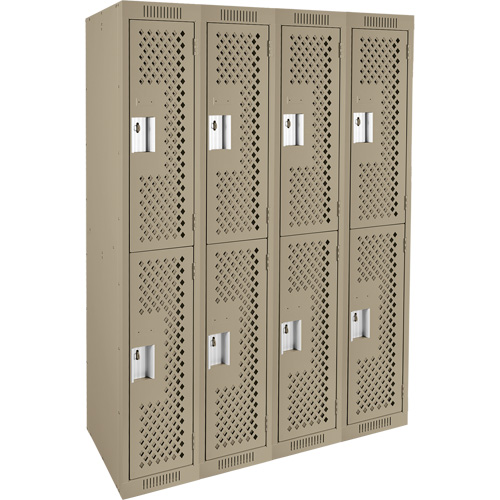 Clean Line Lockers, 2 -tier, Bank of 4, 48" x 12" x 72", Steel, Beige, Rivet (Assembled), Perforated Air Extreme Inc.
