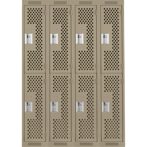 Clean Line Lockers, 2 -tier, Bank of 4, 48" x 12" x 72", Steel, Beige, Rivet (Assembled), Perforated Air Extreme Inc.
