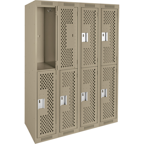 Clean Line Lockers, 2 -tier, Bank of 4, 48" x 12" x 72", Steel, Beige, Rivet (Assembled), Perforated Air Extreme Inc.