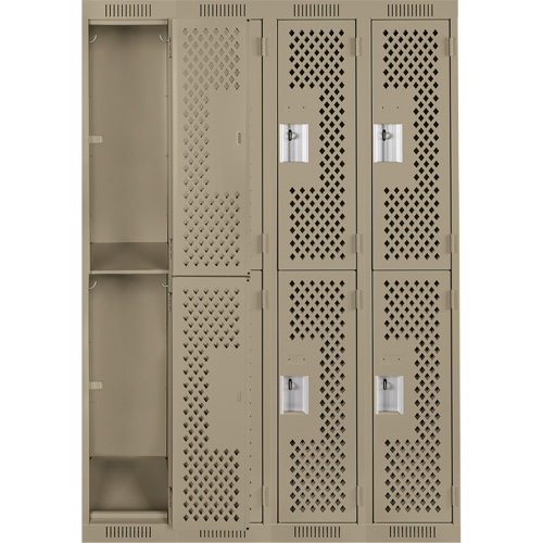 Clean Line Lockers, 2 -tier, Bank of 4, 48" x 12" x 72", Steel, Beige, Rivet (Assembled), Perforated Air Extreme Inc.