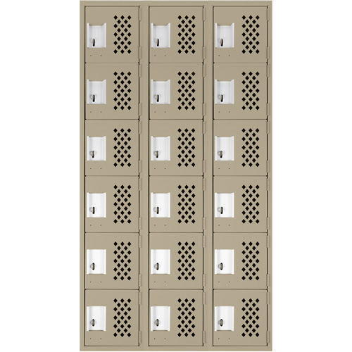 Assembled Lockerettes Clean Line Perforated Economy Lockers, 6 -tier, Bank of 3, 18" x 72" x 12", Steel Air Extreme Inc.