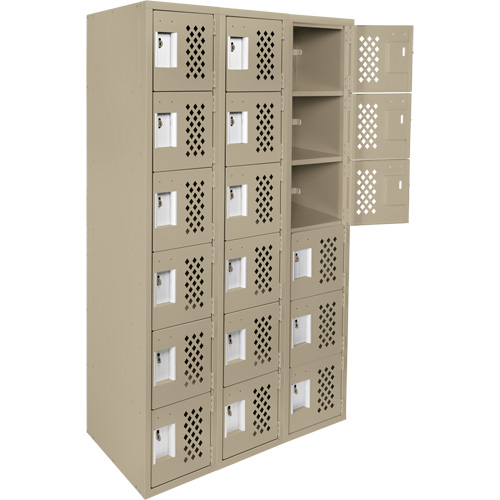 Assembled Lockerettes Clean Line Perforated Economy Lockers, 6 -tier, Bank of 3, 18" x 72" x 12", Steel Air Extreme Inc.