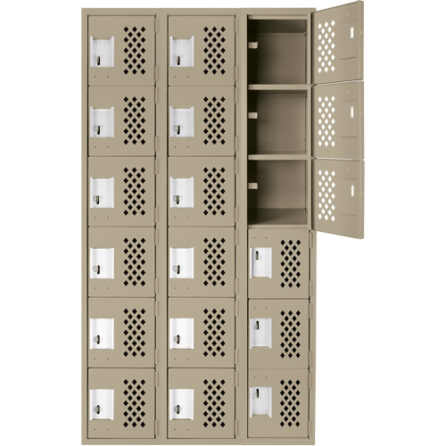 Assembled Lockerettes Clean Line Perforated Economy Lockers, 6 -tier, Bank of 3, 18" x 72" x 12", Steel Air Extreme Inc.