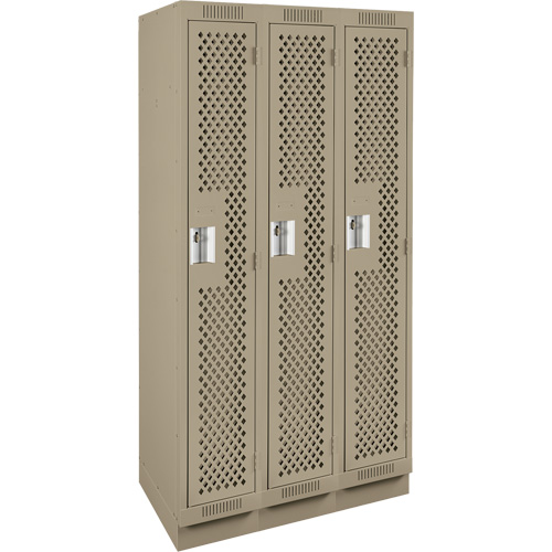 Clean Line Lockers, Bank of 3, 36" x 15" x 76", Steel, Beige, Rivet (Assembled), Perforated Air Extreme Inc.