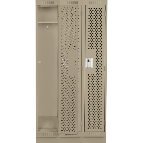 Clean Line Lockers, Bank of 3, 36" x 15" x 76", Steel, Beige, Rivet (Assembled), Perforated Air Extreme Inc.