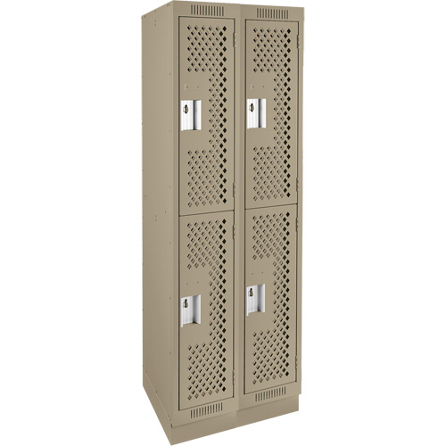 Clean Line Lockers, 2 -tier, Bank of 2, 24" x 15" x 76", Steel, Beige, Rivet (Assembled), Perforated Air Extreme Inc.