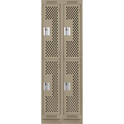Clean Line Lockers, 2 -tier, Bank of 2, 24" x 15" x 76", Steel, Beige, Rivet (Assembled), Perforated Air Extreme Inc.