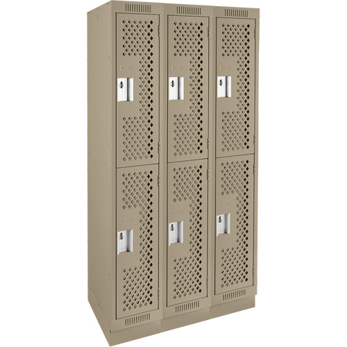 Clean Line Lockers, 2 -tier, Bank of 3, 36" x 15" x 76", Steel, Beige, Rivet (Assembled), Perforated Air Extreme Inc.