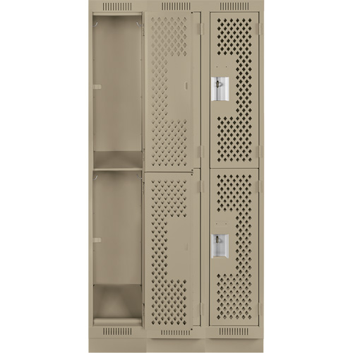 Clean Line Lockers, 2 -tier, Bank of 3, 36" x 15" x 76", Steel, Beige, Rivet (Assembled), Perforated Air Extreme Inc.