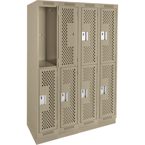Clean Line Lockers, 2 -tier, Bank of 4, 48" x 15" x 76", Steel, Beige, Rivet (Assembled), Perforated Air Extreme Inc.