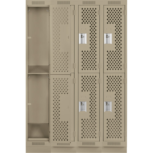 Clean Line Lockers, 2 -tier, Bank of 4, 48" x 15" x 76", Steel, Beige, Rivet (Assembled), Perforated Air Extreme Inc.