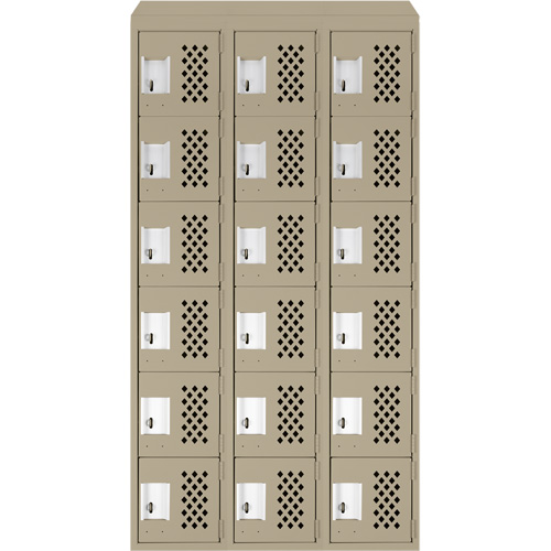 Assembled Lockerettes Clean Line Perforated Economy Lockers, 6 -tier, Bank of 3, 18" x 72" x 12", Steel Air Extreme Inc.