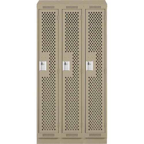 Clean Line Lockers, Bank of 3, 36" x 15" x 82", Steel, Beige, Rivet (Assembled), Perforated Air Extreme Inc.
