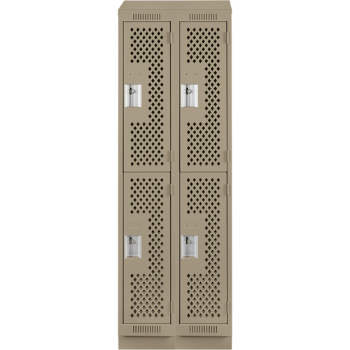 Clean Line Lockers, 2 -tier, Bank of 2, 24" x 18" x 82", Steel, Beige, Rivet (Assembled), Perforated Air Extreme Inc.