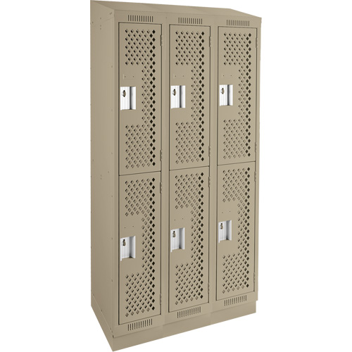 Clean Line Lockers, 2 -tier, Bank of 3, 36" x 15" x 82", Steel, Beige, Rivet (Assembled), Perforated Air Extreme Inc.