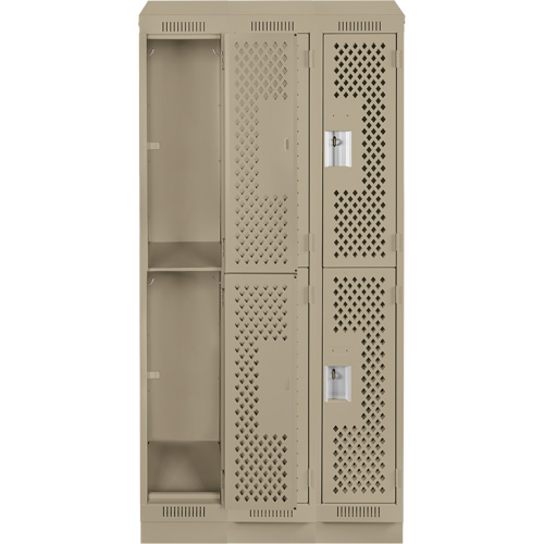 Clean Line Lockers, 2 -tier, Bank of 3, 36" x 15" x 82", Steel, Beige, Rivet (Assembled), Perforated Air Extreme Inc.