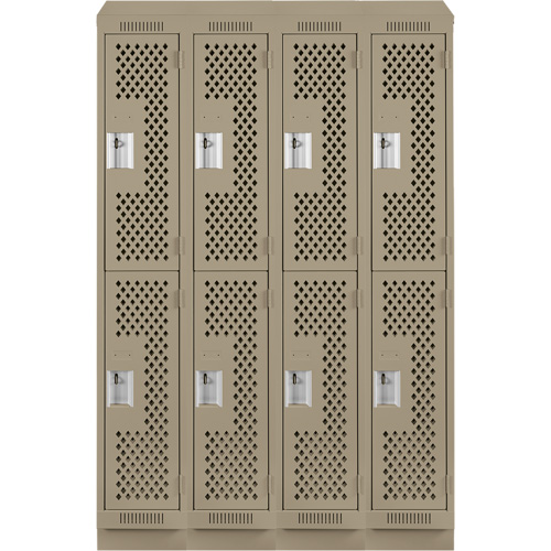 Clean Line Lockers, 2 -tier, Bank of 4, 48" x 12" x 82", Steel, Beige, Rivet (Assembled), Perforated Air Extreme Inc.
