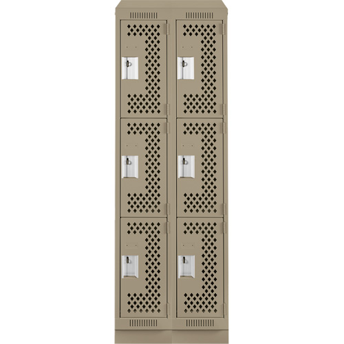 Clean Line Lockers, 3 -tier, Bank of 2, 24" x 18" x 82", Steel, Beige, Rivet (Assembled), Perforated Air Extreme Inc.