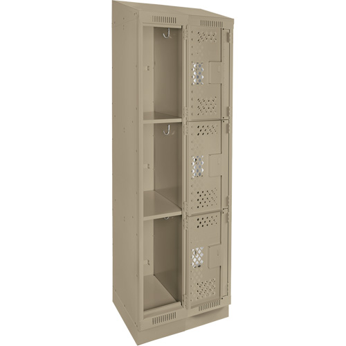 Clean Line Lockers, 3 -tier, Bank of 2, 24" x 18" x 82", Steel, Beige, Rivet (Assembled), Perforated Air Extreme Inc.