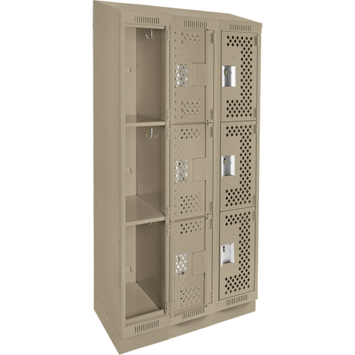 Clean Line Lockers, 3 -tier, Bank of 3, 36" x 18" x 82", Steel, Beige, Rivet (Assembled), Perforated Air Extreme Inc.