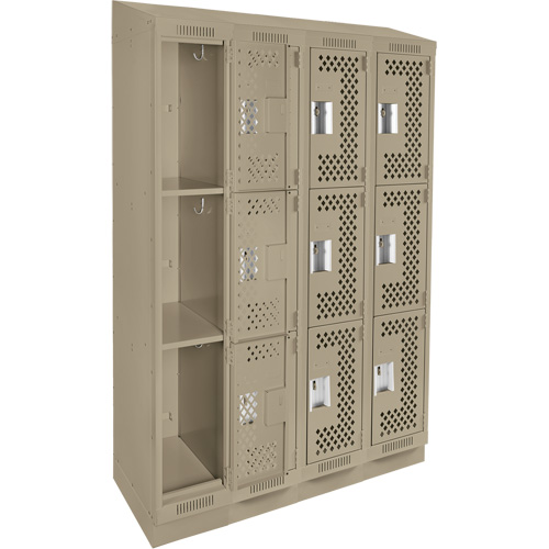 Clean Line Lockers, 3 -tier, Bank of 4, 48" x 18" x 82", Steel, Beige, Rivet (Assembled), Perforated Air Extreme Inc.