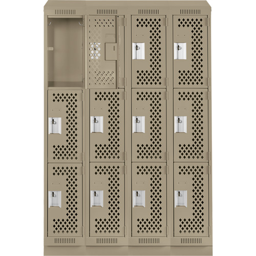 Clean Line Lockers, 3 -tier, Bank of 4, 48" x 18" x 82", Steel, Beige, Rivet (Assembled), Perforated Air Extreme Inc.