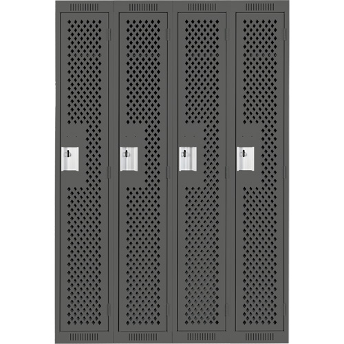 Clean Line Lockers, Bank of 4, 48" x 12" x 72", Steel, Charcoal, Rivet (Assembled), Perforated Air Extreme Inc.