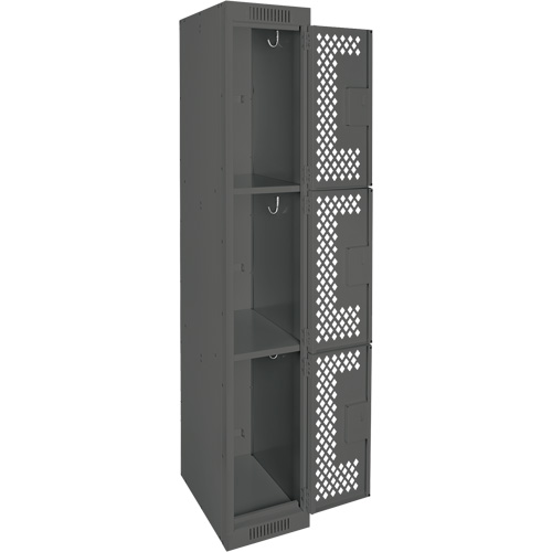 Clean Line Lockers, 3 -tier, 12" x 12" x 72", Steel, Charcoal, Rivet (Assembled), Perforated Air Extreme Inc.