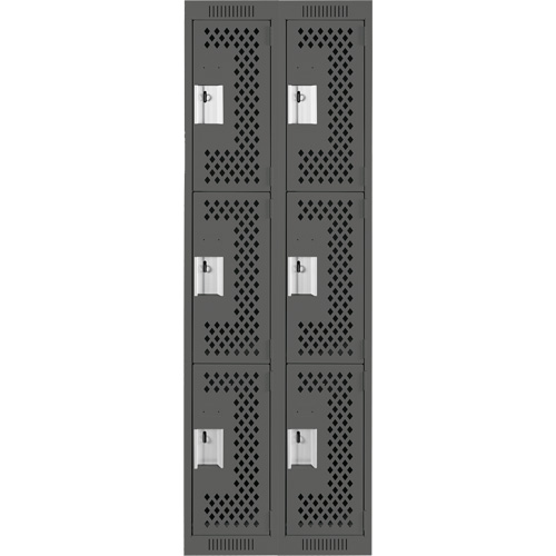 Clean Line Lockers, 3 -tier, Bank of 2, 24" x 12" x 72", Steel, Charcoal, Rivet (Assembled), Perforated Air Extreme Inc.