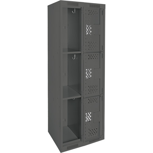 Clean Line Lockers, 3 -tier, Bank of 2, 24" x 12" x 72", Steel, Charcoal, Rivet (Assembled), Perforated Air Extreme Inc.