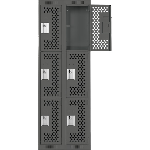 Clean Line Lockers, 3 -tier, Bank of 2, 24" x 12" x 72", Steel, Charcoal, Rivet (Assembled), Perforated Air Extreme Inc.