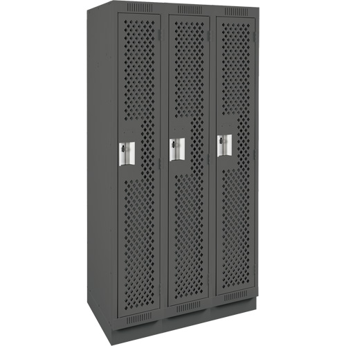 Clean Line Lockers, Bank of 3, 36" x 15" x 76", Steel, Charcoal, Rivet (Assembled), Perforated Air Extreme Inc.