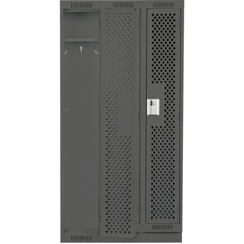 Clean Line Lockers, Bank of 3, 36" x 15" x 76", Steel, Charcoal, Rivet (Assembled), Perforated Air Extreme Inc.